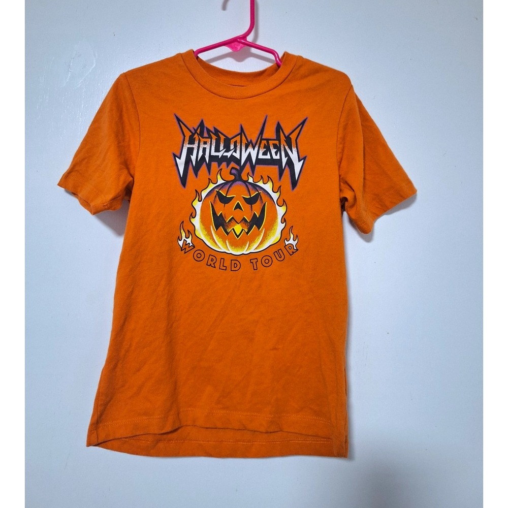 Wonder Nation Unisex Kids 6-7 Halloween Jack-o'-lantern Graphic Tee Orange